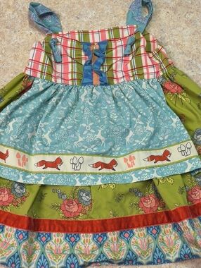 Matilda Jane Green Floral Girls' Dress with Pink & Blue Accents